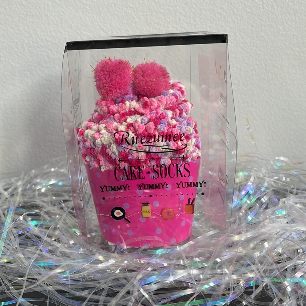 Birthday Cupcake Socks with Pom Poms in Box